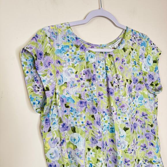 41 Hawthorn Floral Cap Sleeve Top XL NWT Multicolor Round Neck Pleated Blouse - Picture 3 of 8